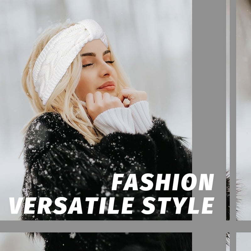 Whaline 4 Pack Twisted Knit Headband Winter Knotted Head Wraps Fuzzy Lined Headband Thick Crochet Turban Ear Warmer Elastic Hair Band Accessories for Women (White, Pink, Purple) - Image 5